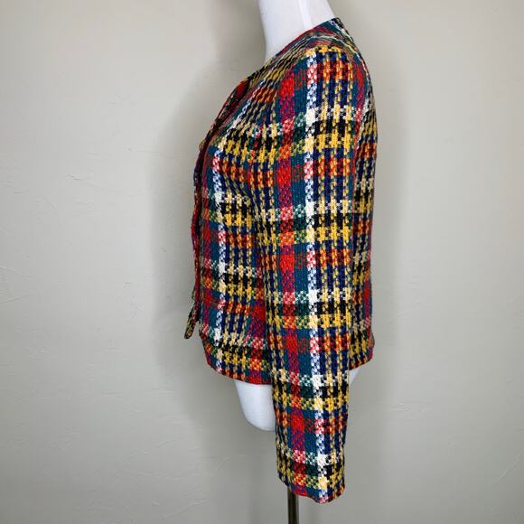 Vintage Blazer Plaid Red Green Gold Black Large Gold Buttons Sz 10 - Picture 3 of 7